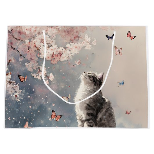 Kersenbloesemkat en vlinders (6) groot cadeauzakje (Voorkant)