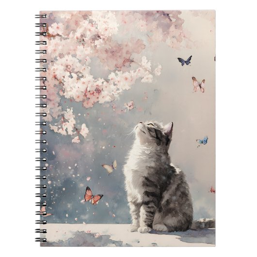 Kersenbloesemkat en vlinders (6) notitieboek (Voorkant)