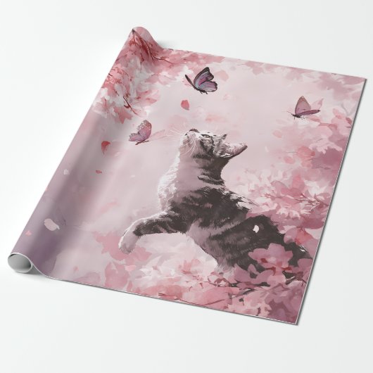 Kersenbloesemkat en vlinders (7) cadeaupapier (Uitgerold)
