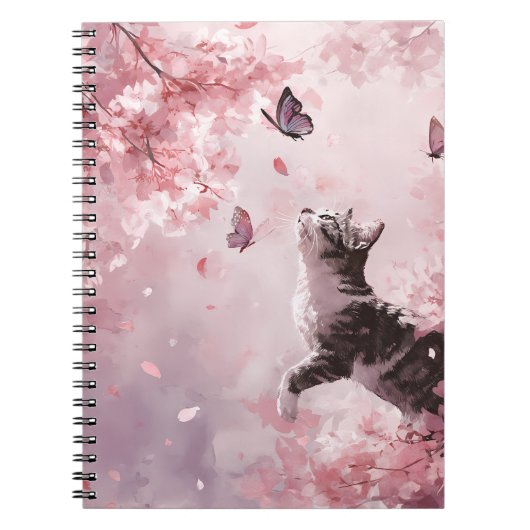 Kersenbloesemkat en vlinders (7) notitieboek (Voorkant)