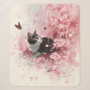 Kersenbloesemkat en vlinders (8) sherpa deken