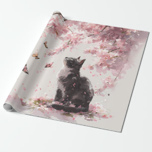 Kersenbloesemkat en vlinders (9) cadeaupapier