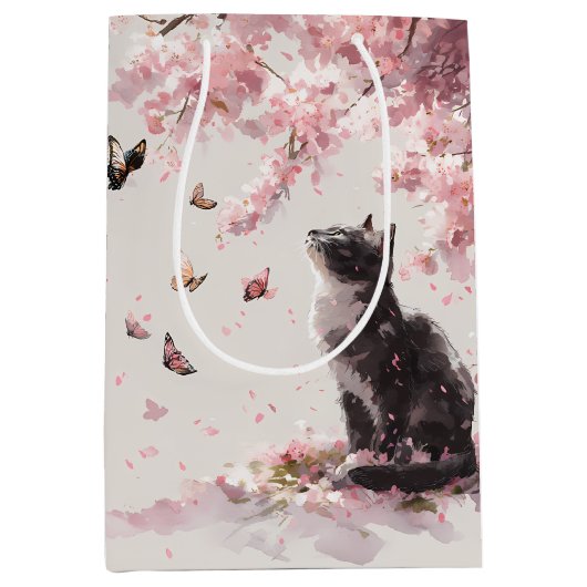Kersenbloesemkat en vlinders (9) medium cadeauzakje (Voorkant)