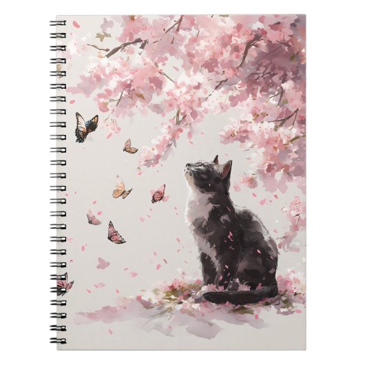 Kersenbloesemkat en vlinders (9) notitieboek (Voorkant)