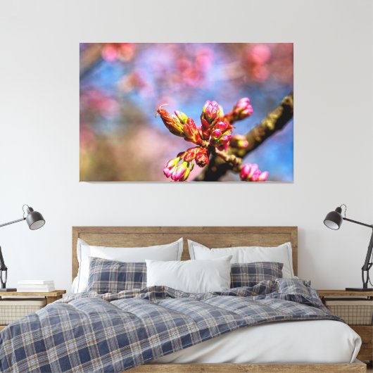 Kersenbloesemknoppen. Het Begin Van De Lente Canvas Afdruk (Insitu (Slaapkamer))
