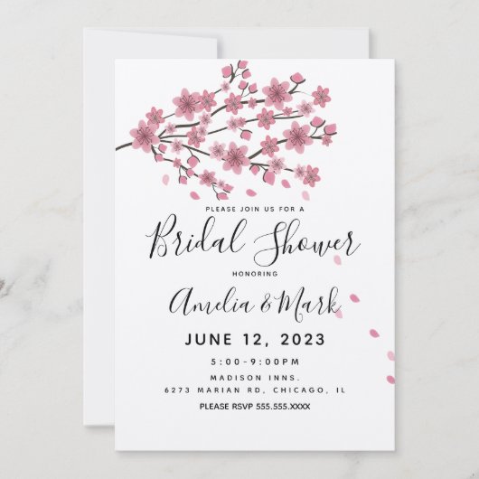 Kersenbloesemroze Bloemblaadjes Bruiloft Rustiek Kaart (Voorkant)