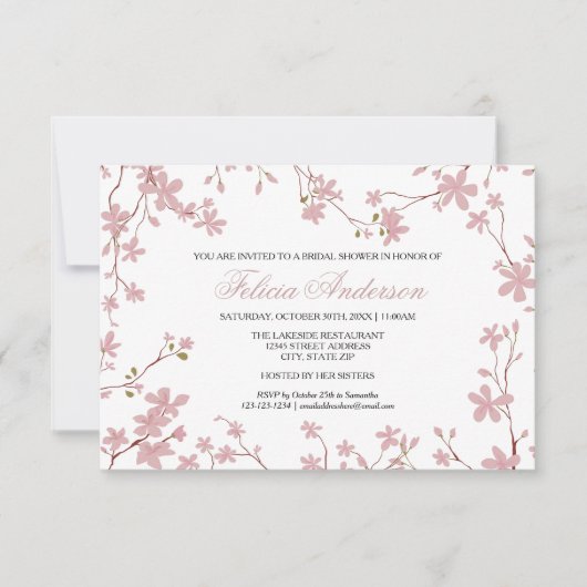 Kersenbloesems - 3x5 Bruids Douche Uitnodiging (Voorkant)