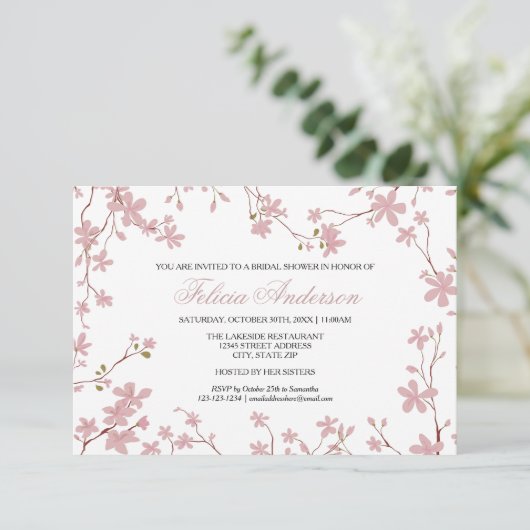 Kersenbloesems - 3x5 Bruids Douche Uitnodiging (Staand voorkant)