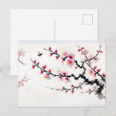 Kersenbloesems Aziatische inkt schilderij Feestdagenkaart (Voorkant / Achterkant)