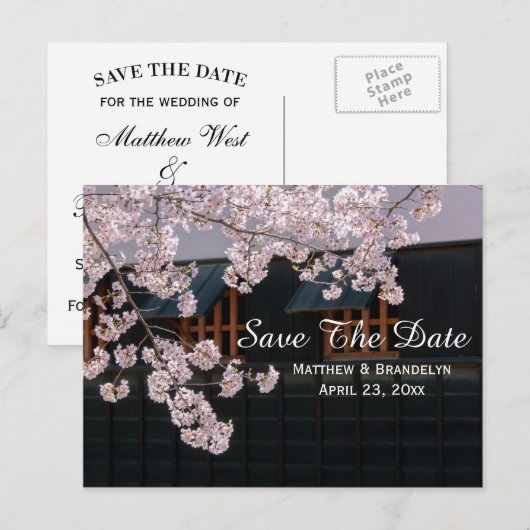 Kersenbloesems Bewaar de datum Trouwpost Kaart (Voorkant / Achterkant)