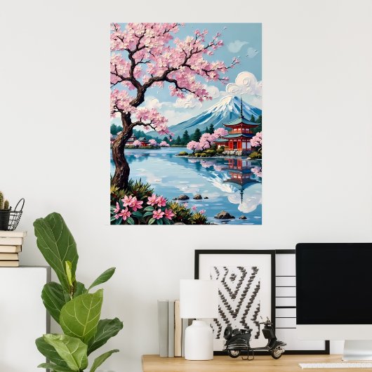 Kersenbloesems bij het Pagoda Lake Poster (Thuiskantoor)