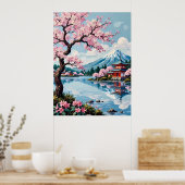 Kersenbloesems bij het Pagoda Lake Poster (Keuken)