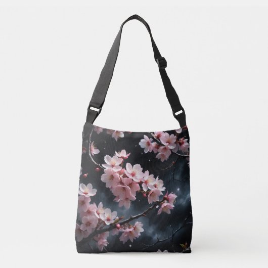 Kersenbloesems bij zonsondergang crossbody tas (Voorkant)