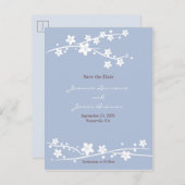 Kersenbloesems Blauw Aankondigingskaart (Voorkant / Achterkant)