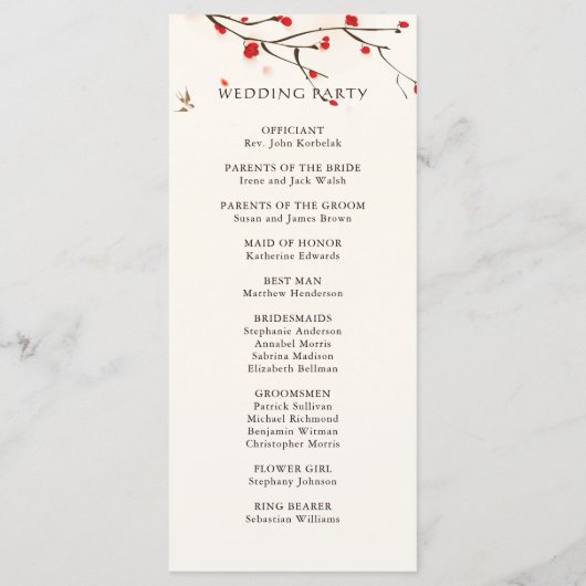 Kersenbloesems bloemenbruiloft ceremonie programma programmakaart (Achterkant)