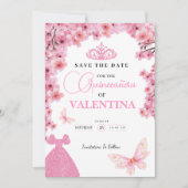Kersenbloesems bloemenroze Butterfly Quinceañera Save The Date (Voorkant)