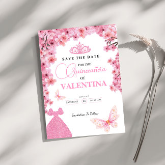Kersenbloesems bloemenroze Butterfly Quinceañera Save The Date