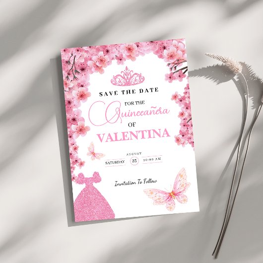 Kersenbloesems bloemenroze Butterfly Quinceañera Save The Date