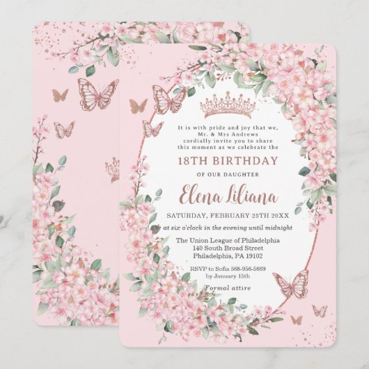 Kersenbloesems Bloemenvlinders 18e verjaardag Kaart (Voorkant / Achterkant)