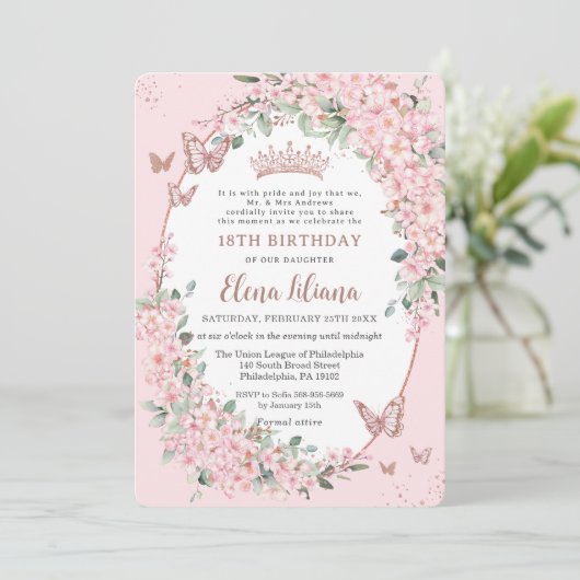 Kersenbloesems Bloemenvlinders 18e verjaardag Kaart (Staand voorkant)