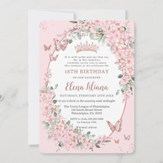 Kersenbloesems Bloemenvlinders 18e verjaardag Kaart (Voorkant)