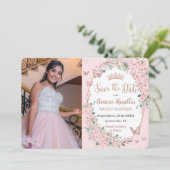 Kersenbloesems Bloemenvlinders zoet 16 Foto Save The Date (Staand voorkant)