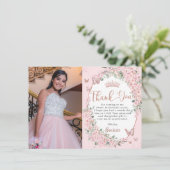 Kersenbloesems bloemenvlinders zoet zestien bedankkaart (Staand voorkant)