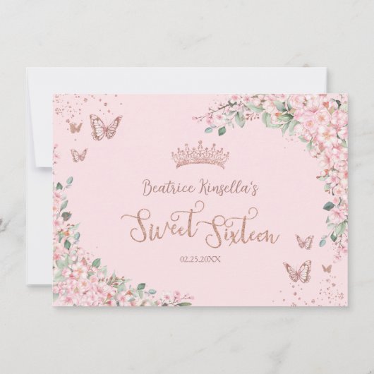 Kersenbloesems bloemenvlinders zoet zestien bedankkaart (Achterkant)