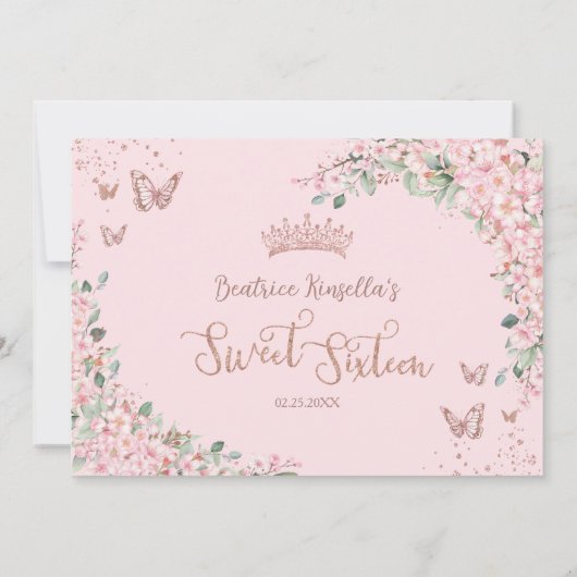 Kersenbloesems bloemenvlinders zoet zestien kaart (Achterkant)