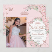 Kersenbloesems bloemenvlinders zoet zestien kaart (Voorkant / Achterkant)