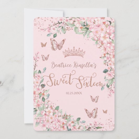 Kersenbloesems bloemenvlinders zoet zestien kaart (Achterkant)