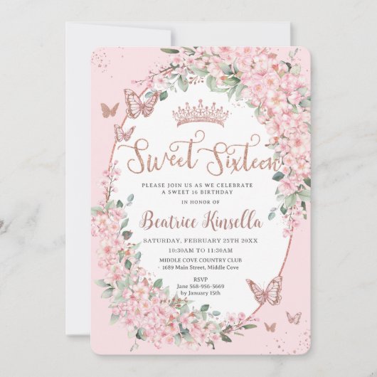 Kersenbloesems bloemenvlinders zoet zestien kaart (Voorkant)