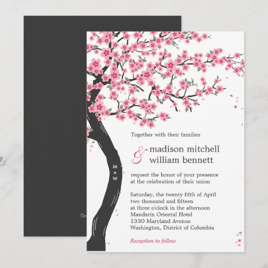 Kersenbloesems bruiloft uitnodigingen (Voorkant / Achterkant)