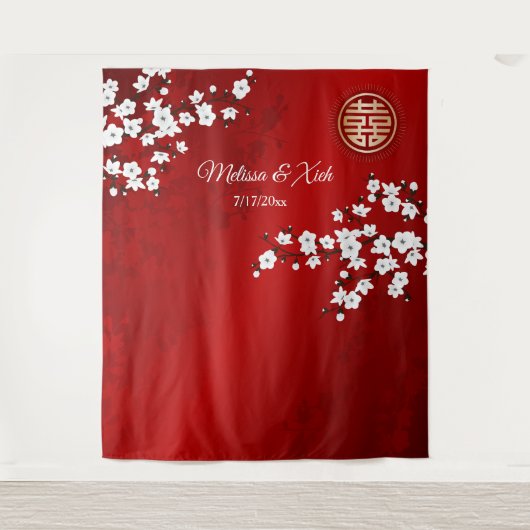 Kersenbloesems Chinese bruiloft achtergrond Wandkleed (Voorkant)