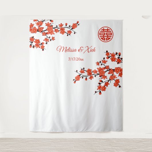 Kersenbloesems Chinese bruiloft achtergrond Wandkleed (Voorkant)