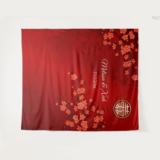 Kersenbloesems Chinese bruiloft achtergrond Wandkleed (Voorkant (horizontaal))