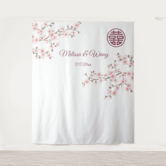 Kersenbloesems Chinese bruiloft achtergrond Wandkleed (Voorkant)