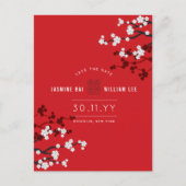 Kersenbloesems chique Chinese bruiloft Bewaar de d Uitnodiging Briefkaart (Voorkant)