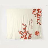 Kersenbloesems CreamChinese bruiloft achtergrond Wandkleed (Voorkant (horizontaal))