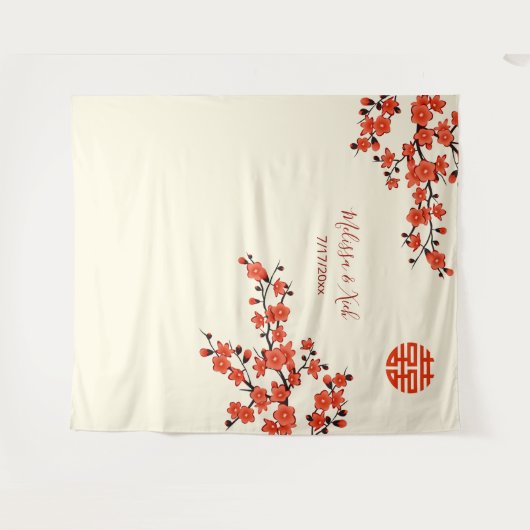 Kersenbloesems CreamChinese bruiloft achtergrond Wandkleed (Voorkant (horizontaal))