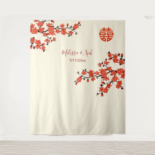 Kersenbloesems CreamChinese bruiloft achtergrond Wandkleed (Voorkant)
