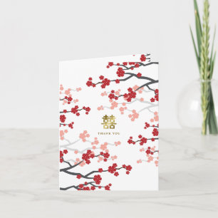 Kersenbloesems Dubbel Geluk Chinese Bruiloft Bedankkaart