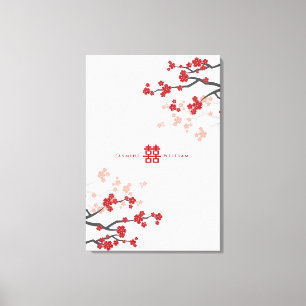 Kersenbloesems & Dubbel Geluk Chinese Bruiloft Canvas Afdruk