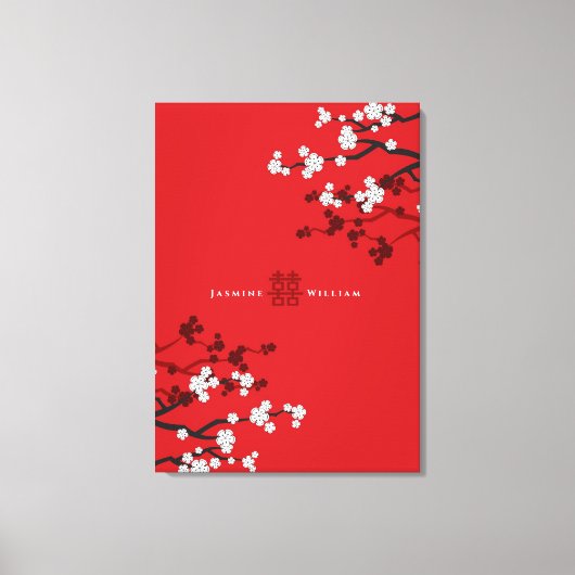 Kersenbloesems & Dubbel Geluk Chinese Bruiloft Canvas Afdruk (Voorkant)