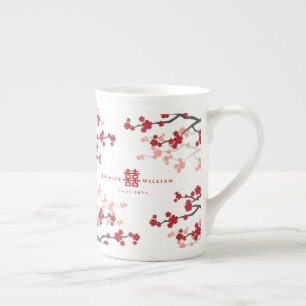 Kersenbloesems & Dubbel Geluk Chinese Bruiloft Porselein Kop