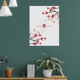 Kersenbloesems & Dubbel Geluk Chinese Bruiloft Poster