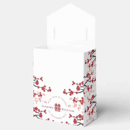 Kersenbloesems & Dubbel Geluk Chinese Trouwdag Bedankdoosjes (Geopend)