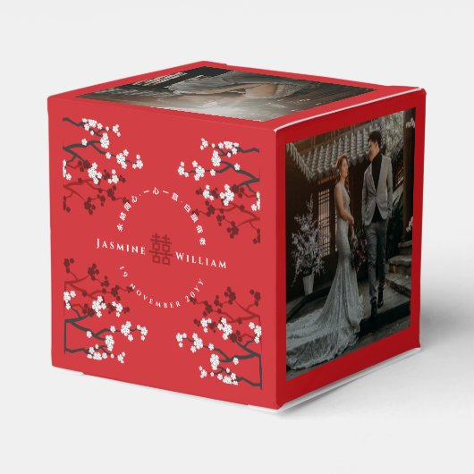 Kersenbloesems & Dubbel Geluk Chinese Trouwdag Bedankdoosjes (Achterkant)