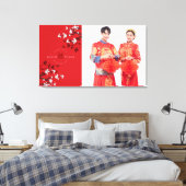 Kersenbloesems & Dubbel Geluk Trouwfoto Canvas Afdruk (Insitu (Slaapkamer))