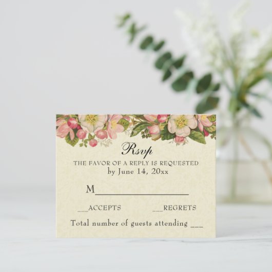  kersenbloesems Elegant kanten bruiloft RSVP Kaartje (Staand voorkant)